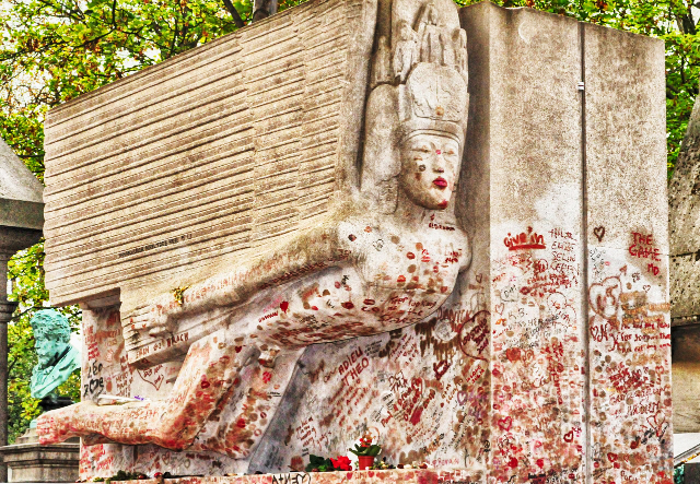 Oscar Wilde's tomb in Pere La Chaise cemetery.