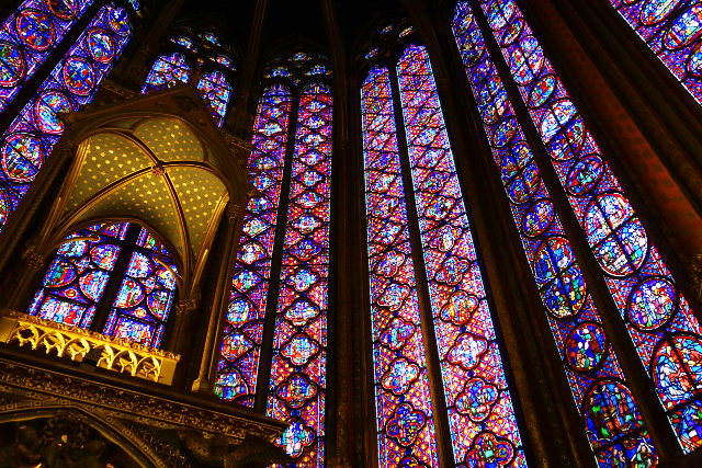 The extraordinary details of the stained glass windows of Sainte-Chapelle in Paris.