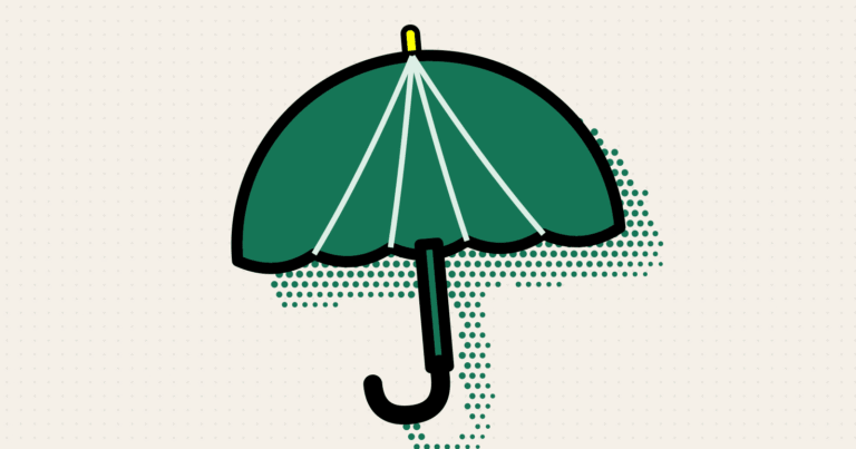 An open umbrella with a curved handle, sheltering the space beneath it — the wrapper that keeps tax off your savings.